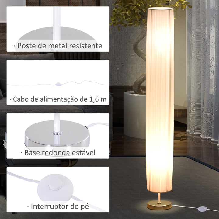 Lâmpada de assoalho moderna com 2 luzes E27 40W e botão de pé com base de aço inoxidável de 120cm - branco
