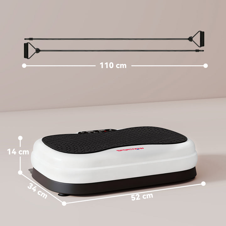 Plataforma Vibratória 50 Velocidades 3 Programas Plataforma de Vibração Muscular com Ecrã LED com Controlo Remoto Bandas Elásticas para Treino Corporal Completo 52x34x14 cm Preto e Branco