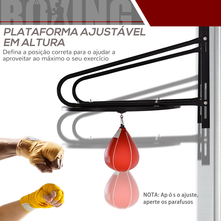 Pera de Boxe com Suporte de Parede Punching Ball para Boxe com Plataforma Ajustável em Altura Suporte Giratório e Insuflador 60x73x80 cm Vermelho e Preto
