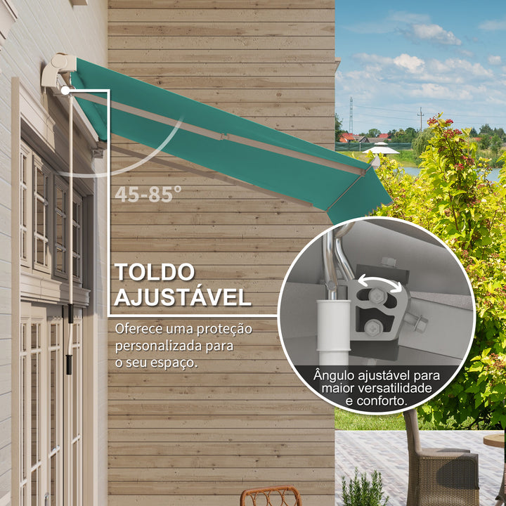 Toldo Manual Retrátil com Manivela 295x245cm Toldo Enrolável Alumínio com Proteção Solar para Janela Portas Balcão Terraço Exterior Verde