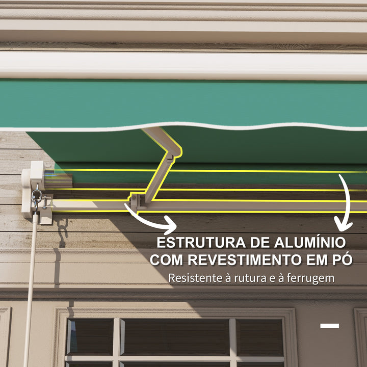 Toldo Manual Retrátil com Manivela 295x245cm Toldo Enrolável Alumínio com Proteção Solar para Janela Portas Balcão Terraço Exterior Verde