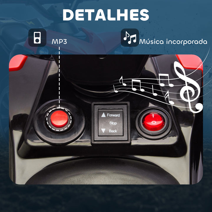Quadriciclo Elétrico para Crianças 6 V Quadriciclo para Crianças de 3-8 Anos com Velocidade até 3?km/h Faróis e Música 70x42x45 cm Vermelho