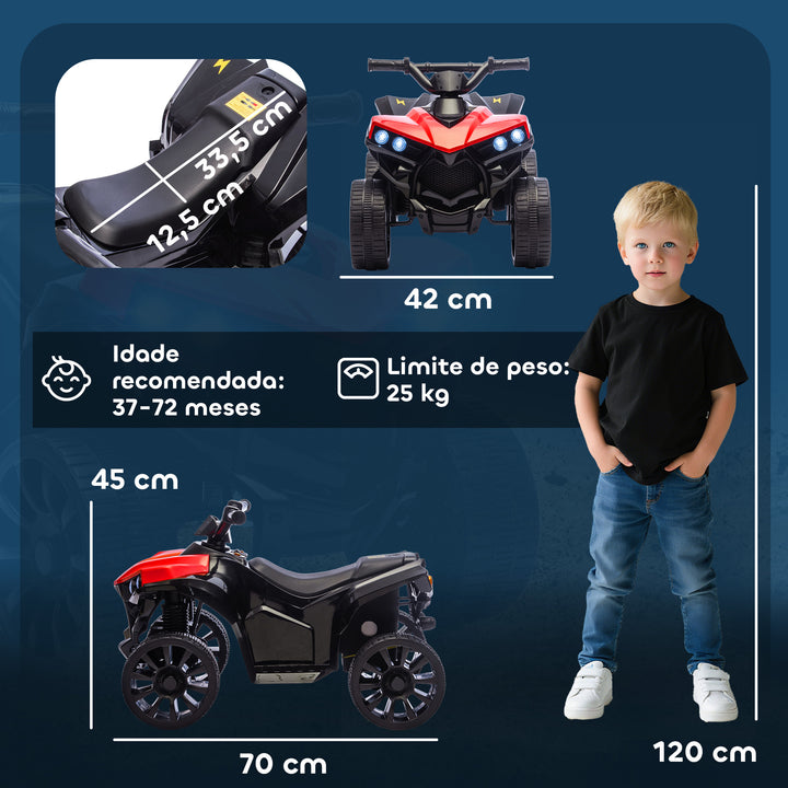 Quadriciclo Elétrico para Crianças 6 V Quadriciclo para Crianças de 3-8 Anos com Velocidade até 3?km/h Faróis e Música 70x42x45 cm Vermelho