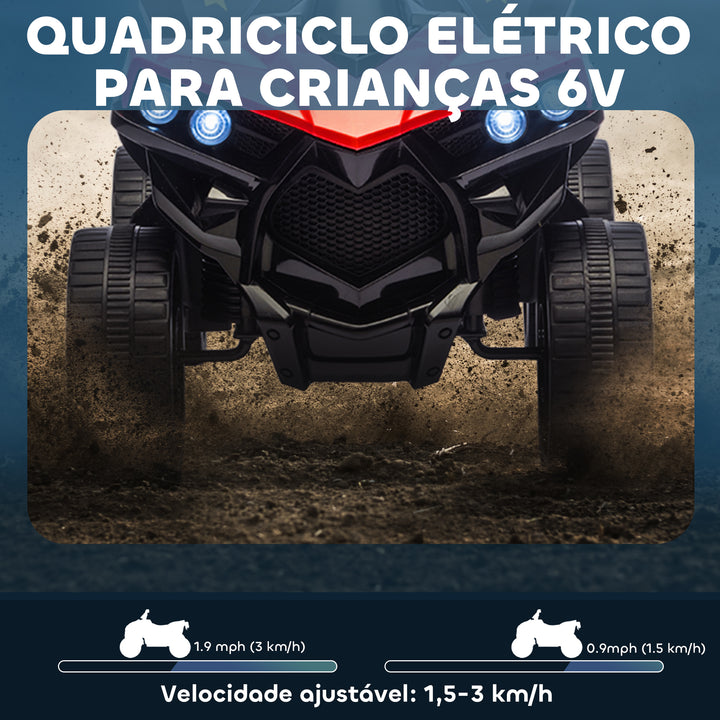 Quadriciclo Elétrico para Crianças 6 V Quadriciclo para Crianças de 3-8 Anos com Velocidade até 3?km/h Faróis e Música 70x42x45 cm Vermelho