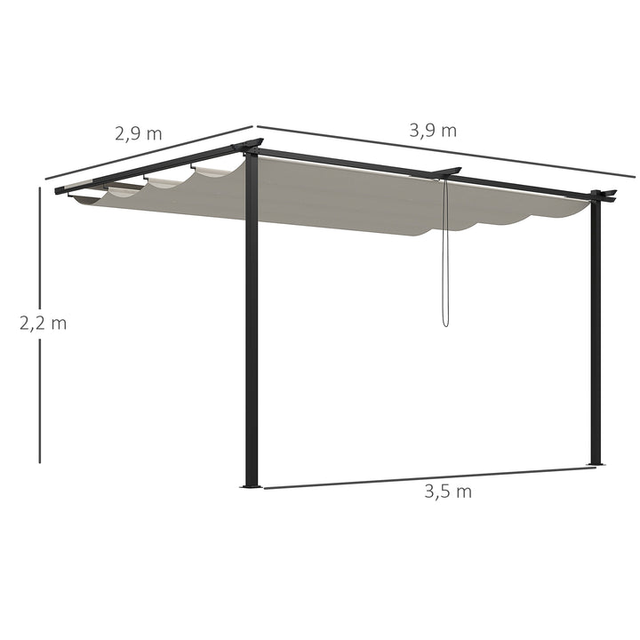 Pérgola de Parede de Jardim 3,9x2,9 m Pérgola com Teto Retrátil Tecido de Poliéster e Estrutura de Aço para Pátio Varanda Creme