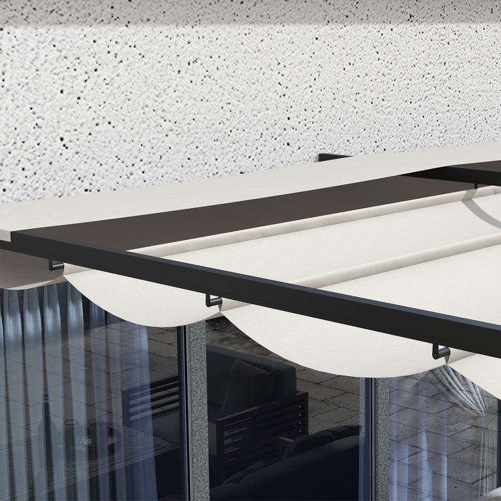 Pérgola de Parede de Jardim 3,9x2,9 m Pérgola com Teto Retrátil Tecido de Poliéster e Estrutura de Aço para Pátio Varanda Creme