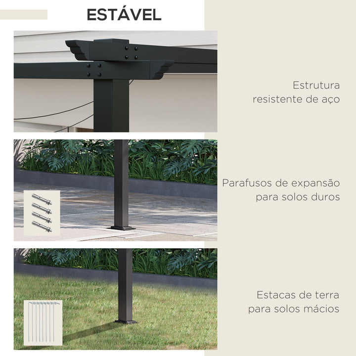 Pérgola de Parede de Jardim 3,9x2,9 m Pérgola com Teto Retrátil Tecido de Poliéster e Estrutura de Aço para Pátio Varanda Creme