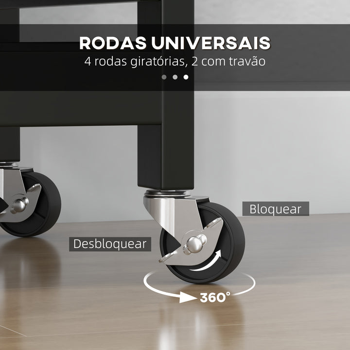 Carrinho de Cozinha com Rodas Carrinho de Serviço Multiuso com 3 Gavetas 2 Prateleiras Abertas e Bandeja para Sala de Jantar Sala de Estar 67x37x85,5 cm Preto