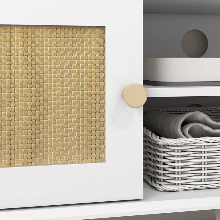 Móvel de TV Móvel de Sala de Estar para Televisores de até 55 Polegadas com 2 Portas de Vime e Prateleira Ajustável para Dormitório 120x35x46 cm Branco