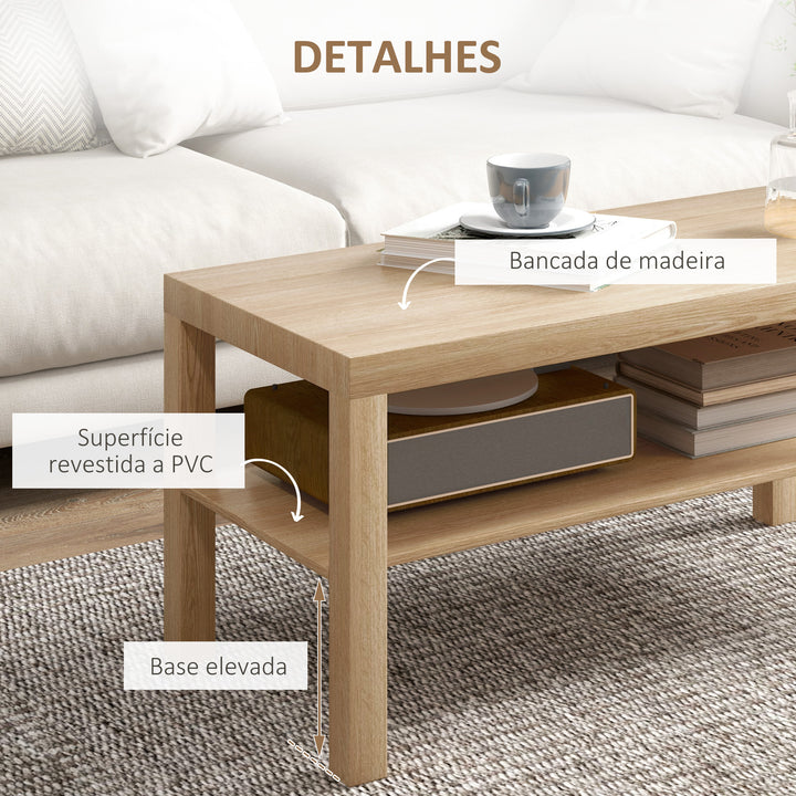 Mesa de Centro Moderna Mesa Auxiliar com Prateleira para Sala de Estar Escritório Capacidade de Carga: 50 kg 90x45x44,5 cm Madeira