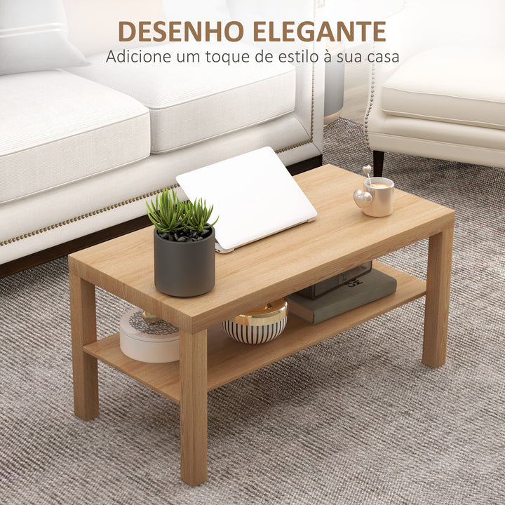 Mesa de Centro Moderna Mesa Auxiliar com Prateleira para Sala de Estar Escritório Capacidade de Carga: 50 kg 90x45x44,5 cm Madeira