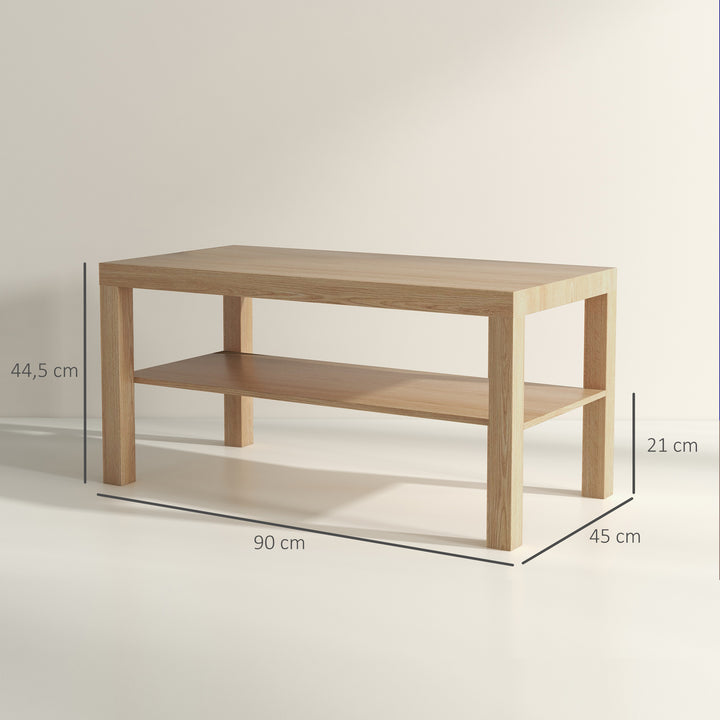 Mesa de Centro Moderna Mesa Auxiliar com Prateleira para Sala de Estar Escritório Capacidade de Carga: 50 kg 90x45x44,5 cm Madeira