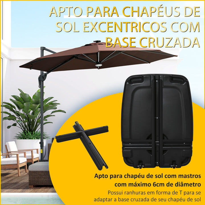Base de Chapéu de Sol com 2 Rodas Preenchível com Água 60kg Areia 68kg Misto 75kg Suporte de Chapéu de Sol para Jardim Pátio Terraço 80x60x15cm Preto