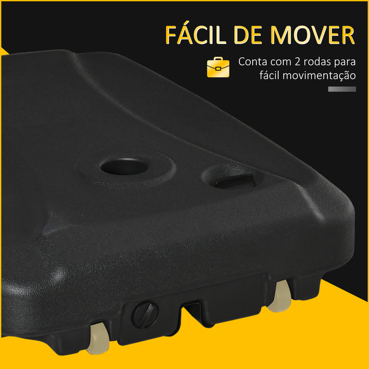 Base de Chapéu de Sol com 2 Rodas Preenchível com Água 60kg Areia 68kg Misto 75kg Suporte de Chapéu de Sol para Jardim Pátio Terraço 80x60x15cm Preto