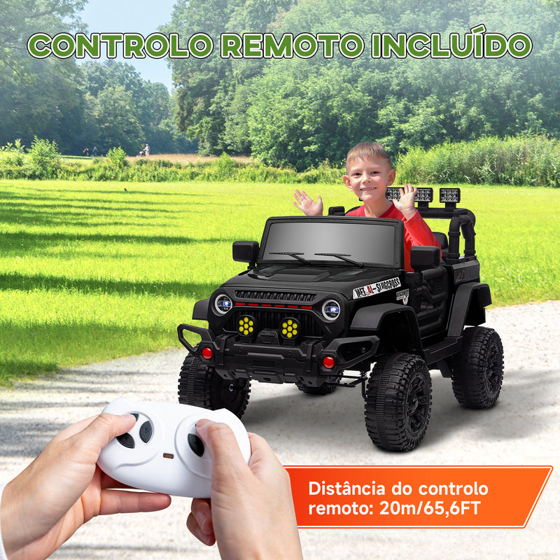 Carro Elétrico para Crianças acima de 3 Anos Carro Elétrico Infantil com Bateria de 12V Controlo Remoto Bluetooth Faróis LED Buzina e Música 100x63x65 cm Preto