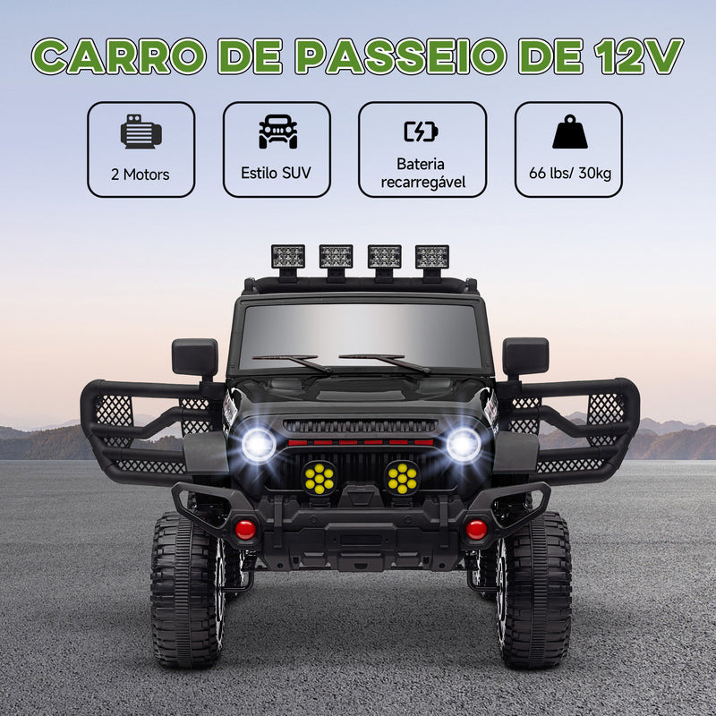 Carro Elétrico para Crianças acima de 3 Anos Carro Elétrico Infantil com Bateria de 12V Controlo Remoto Bluetooth Faróis LED Buzina e Música 100x63x65 cm Preto