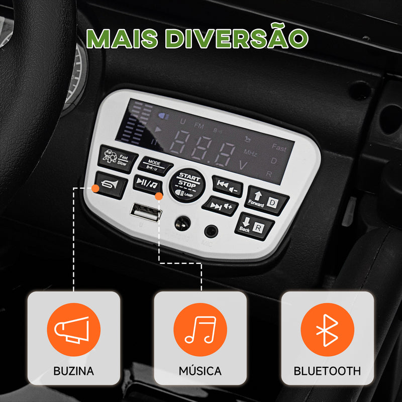 Carro Elétrico para Crianças acima de 3 Anos Carro Elétrico Infantil com Bateria de 12V Controlo Remoto Bluetooth Faróis LED Buzina e Música 100x63x65 cm Preto