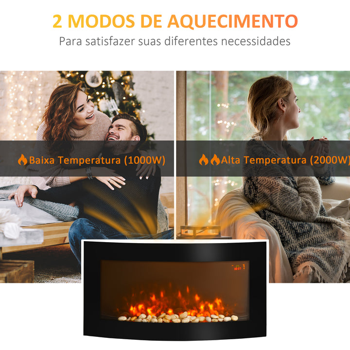 Lareira Elétrica tipo Aquecedor de Parede 1000 W / 2000 W - 88,5 x 13,5 x 56 cm