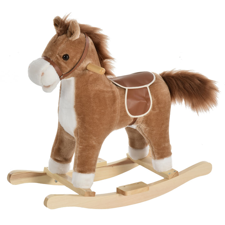 Cavalo de balanço para crianças acima de 36 meses Com boca e cauda móveis Música 65x32,5x61 cm Marrom