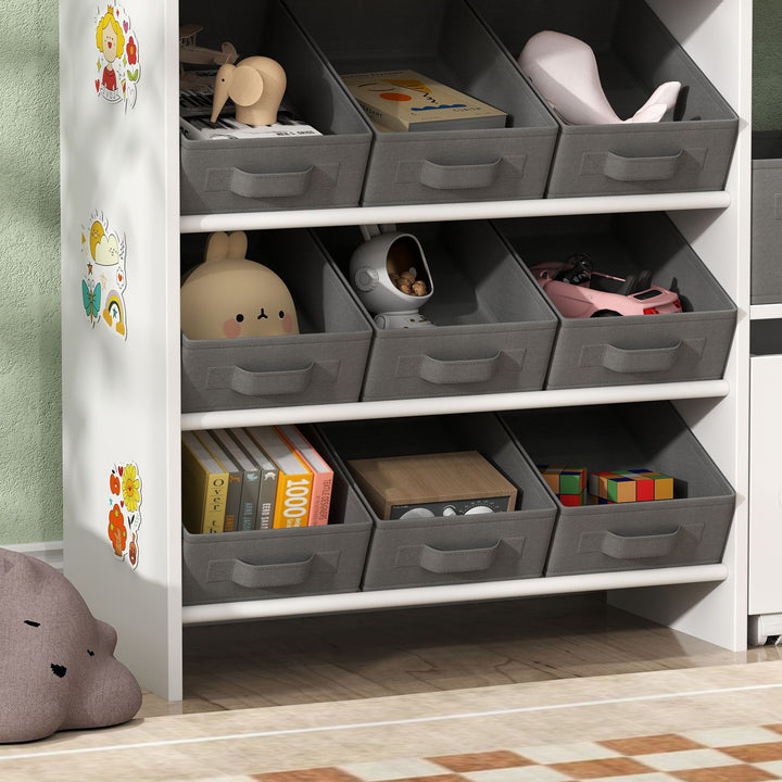 Organizador de Brinquedos para Crianças Organizador Infantil com 11 Cestas Amovíveis Compartimentos e Autocolantes para Escola Infantil Sala de Jogos 105x30x80 cm Branco e Cinza