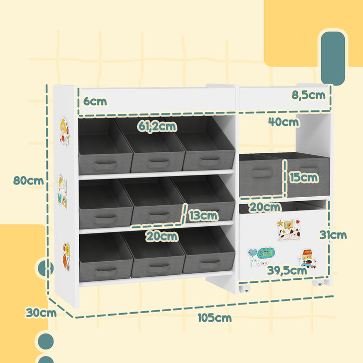 Organizador de Brinquedos para Crianças Organizador Infantil com 11 Cestas Amovíveis Compartimentos e Autocolantes para Escola Infantil Sala de Jogos 105x30x80 cm Branco e Cinza
