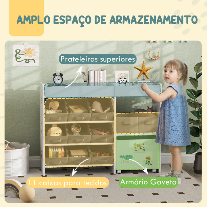 Organizador de Brinquedos para Crianças Organizador Infantil com 11 Cestas Amovíveis Compartimentos e Autocolantes para Escola Infantil Sala de Jogos 105x30x80 cm Branco e Cinza
