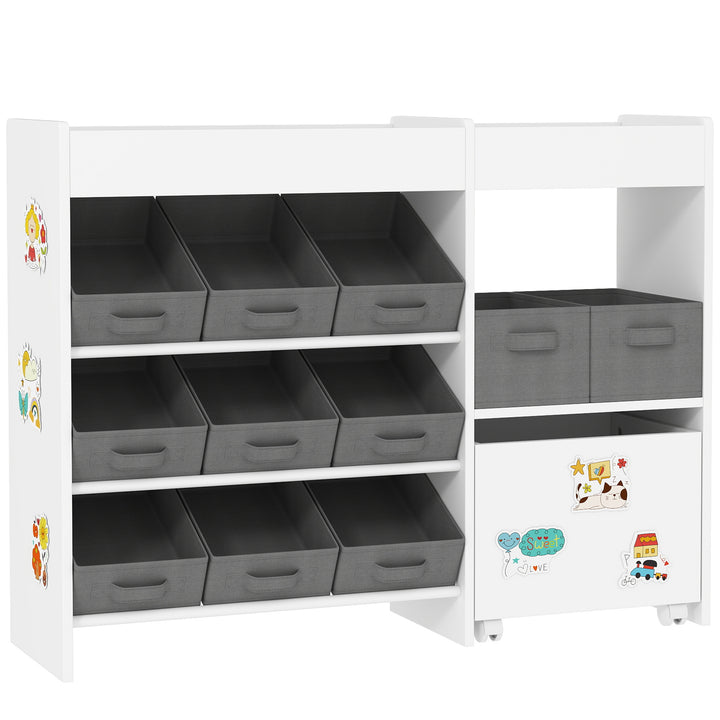 Organizador de Brinquedos para Crianças Organizador Infantil com 11 Cestas Amovíveis Compartimentos e Autocolantes para Escola Infantil Sala de Jogos 105x30x80 cm Branco e Cinza