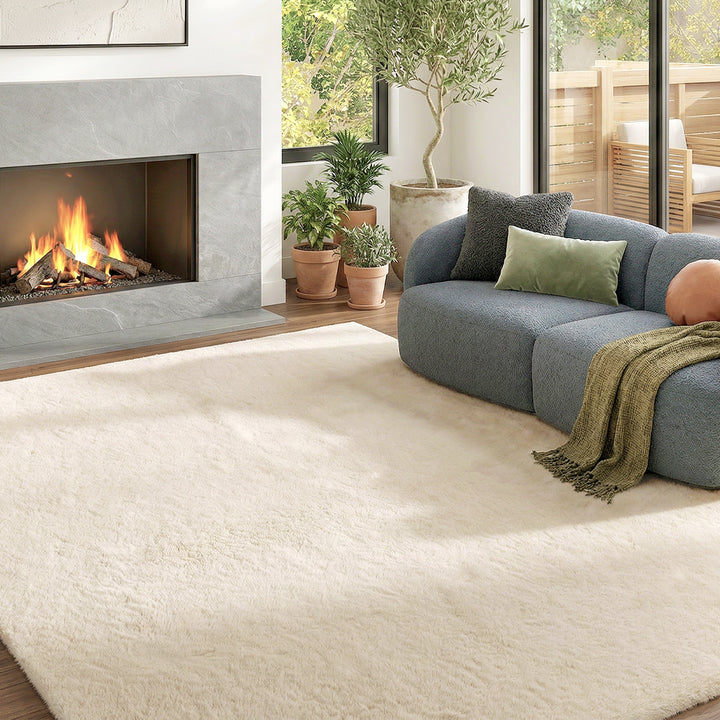 Tapete para Sala de Estar 120x160 cm Tapete Lavável à Máquina Pelo Longo Macio Estilo Moderno Tapete para Sala de Estar Quarto Sala de Jantar Creme