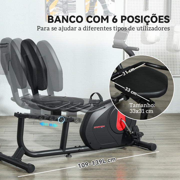 Bicicleta Estática Silenciosa de 8 Níveis de Resistência Magnética com Assento Ajustável Ecrã LCD e Suporte para Telemóvel para Treino em Casa Carga 100 kg 103-139x61x100,5 cm Preto