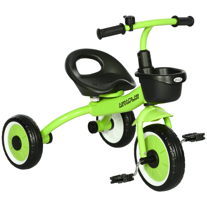 Triciclo para Crianças de 2 a 5 anos Triciclo Infantil com Assento Ajustável Cesta Buzina e Pedais e 3 Rodas Carga Máxima 25 kg 70,5x53x58 cm Verde e Preto