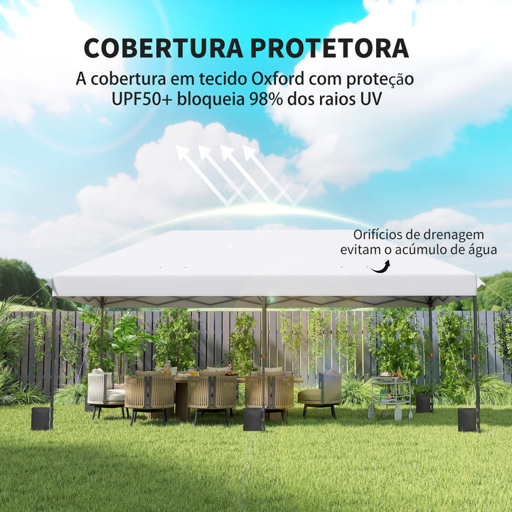 Tenda Dobrável Gazebo 6x3 m, Pop-up, Altura Ajustável em 3 Níveis, Toldo com Proteção UPF50+, Montagem Fácil com Fecho Central, 6 Sacos de Areia e Bolsa com Rodas, Prateado