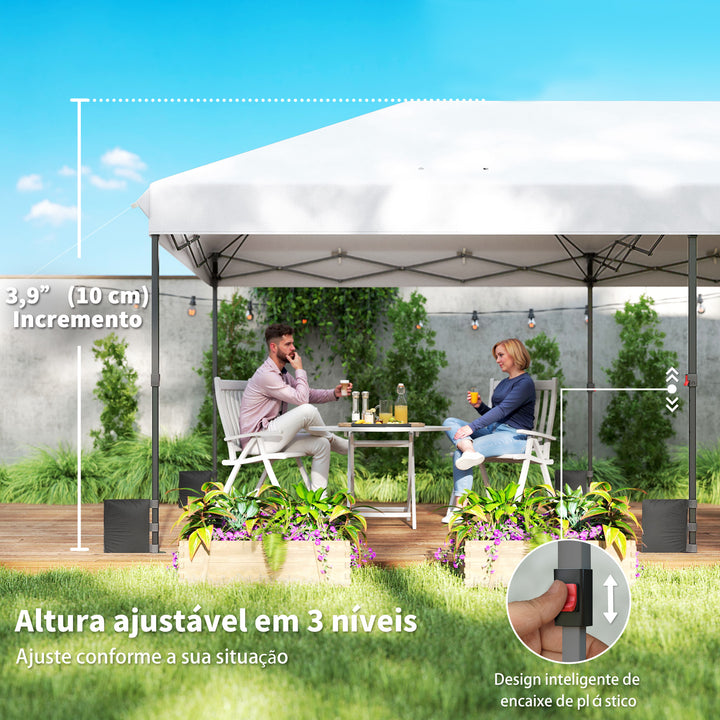 Tenda Dobrável Gazebo 6x3 m, Pop-up, Altura Ajustável em 3 Níveis, Toldo com Proteção UPF50+, Montagem Fácil com Fecho Central, 6 Sacos de Areia e Bolsa com Rodas, Prateado