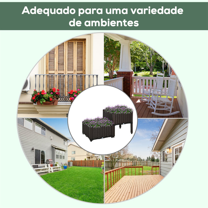 Conjunto 2 plantadores quadrados com furos de drenagem de água 40x40x26 / 44cm