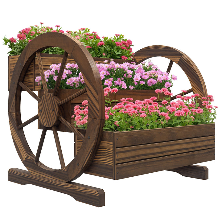 Floreira de Madeira para Exterior 3 Níveis com Design em Escada e Rodas Orifícios de Drenagem Horta Urbana para Plantas e Flores Terraço e Jardim 61x62x57 cm Carbonizado
