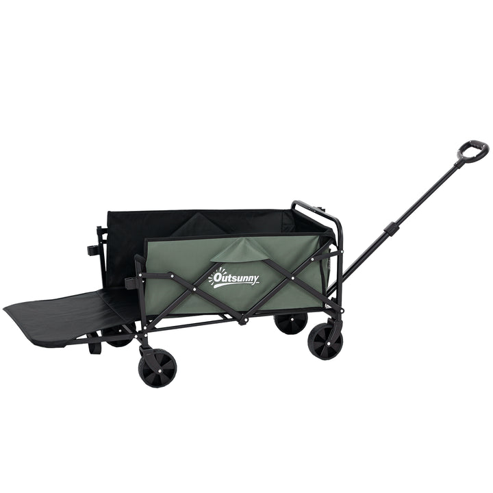 Carrinho de Transporte com Rodas Carrinho de Jardim Dobrável com Puxador Telescópico Ajustável Porta Traseira Expansível Carga 90 kg Carrinho de Praia 114x46x65-92 cm Verde
