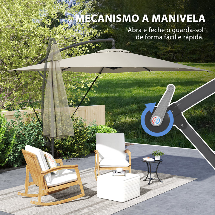 Chapéu de Sol Excêntrico 247x247 cm Chapéu de Sol de Jardim com Base Cruzada Capa Ajustável Manivela Capa Protetora e Corda de Vento Anti-UV 50+ Chapéu de Sol para Varanda Caqui