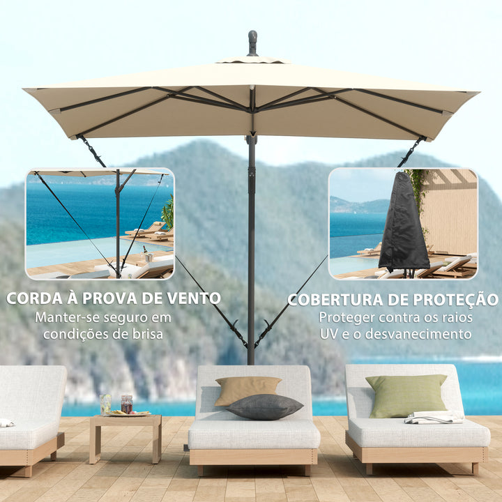 Chapéu de Sol Excêntrico 247x247 cm Chapéu de Sol de Jardim com Base Cruzada Capa Ajustável Manivela Capa Protetora e Corda de Vento Anti-UV 50+ Chapéu de Sol para Varanda Caqui