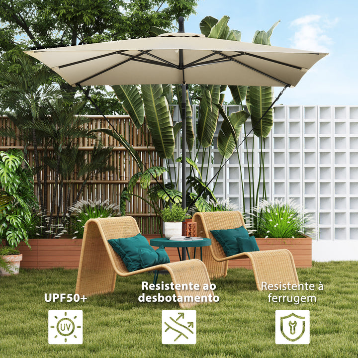 Chapéu de Sol Excêntrico 247x247 cm Chapéu de Sol de Jardim com Base Cruzada Capa Ajustável Manivela Capa Protetora e Corda de Vento Anti-UV 50+ Chapéu de Sol para Varanda Caqui