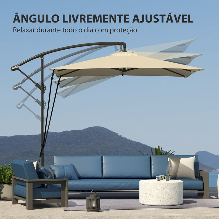 Chapéu de Sol Excêntrico 247x247 cm Chapéu de Sol de Jardim com Base Cruzada Capa Ajustável Manivela Capa Protetora e Corda de Vento Anti-UV 50+ Chapéu de Sol para Varanda Caqui