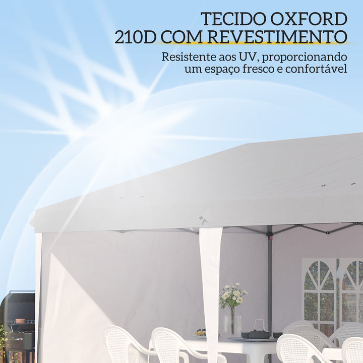 Tenda Dobrável 6x3 m Pop-up com 4 Laterais Desmontáveis Tenda de Jardim com 2 Janelas Visíveis Saco de Transporte Impermeável Anti-UV Tenda para Campismo Festas Exterior Branco
