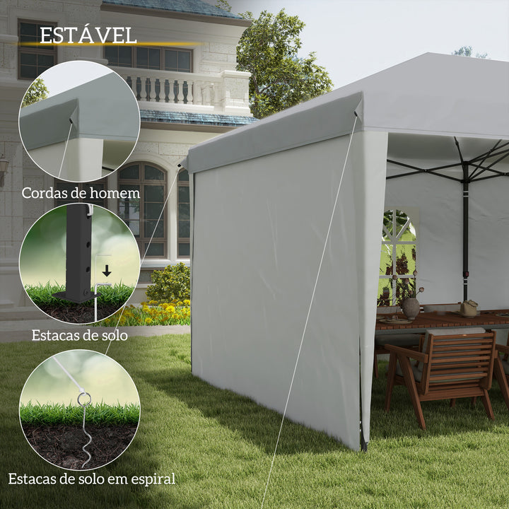 Tenda Dobrável 6x3 m Pop-up com 4 Laterais Desmontáveis Tenda de Jardim com 2 Janelas Visíveis Saco de Transporte Impermeável Anti-UV Tenda para Campismo Festas Exterior Branco