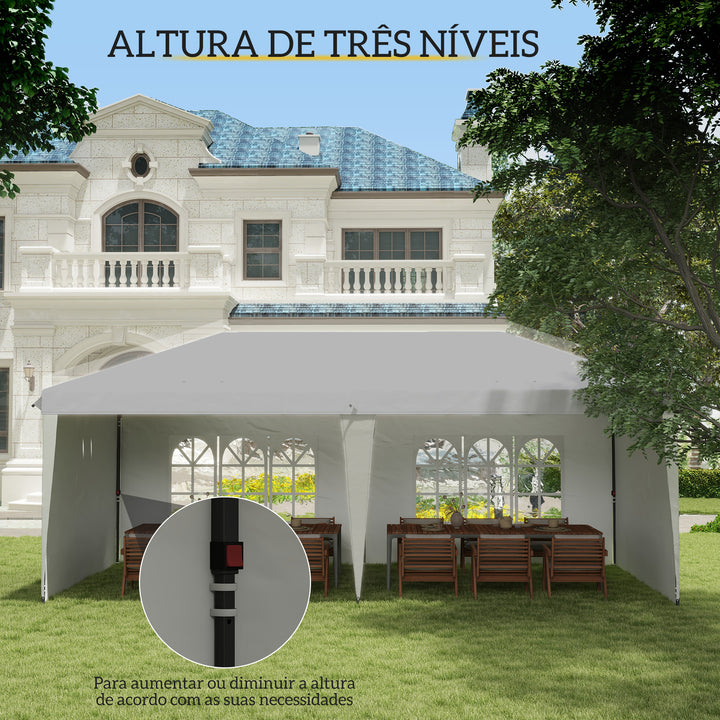 Tenda Dobrável 6x3 m Pop-up com 4 Laterais Desmontáveis Tenda de Jardim com 2 Janelas Visíveis Saco de Transporte Impermeável Anti-UV Tenda para Campismo Festas Exterior Branco