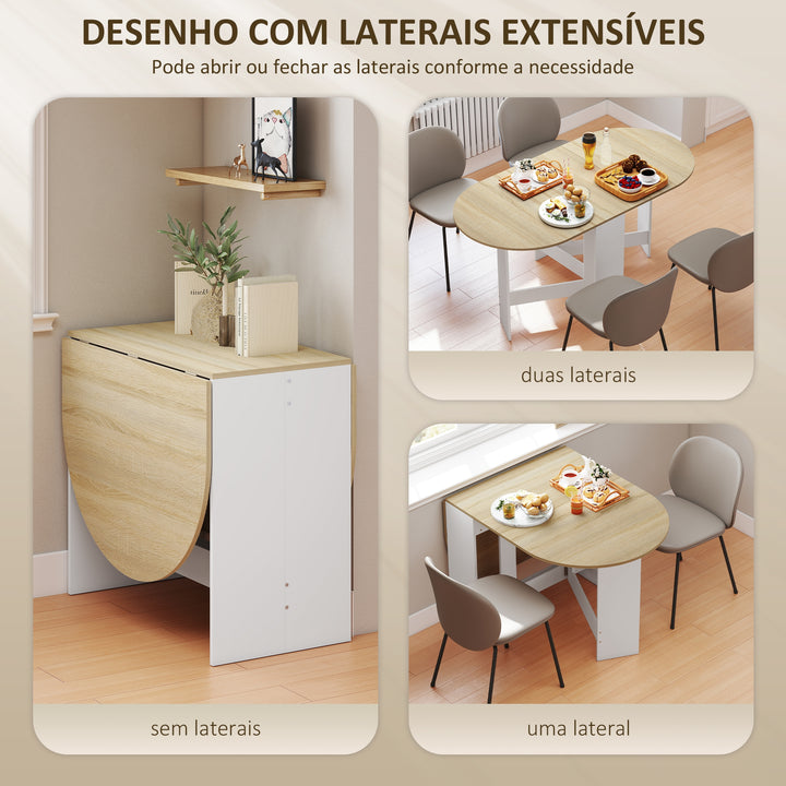 Mesa de Cozinha Dobrável Mesa de Jantar Dobrável Ovalada com Laterais Abatíveis Estilo Moderno 163x80x75 cm Madeira