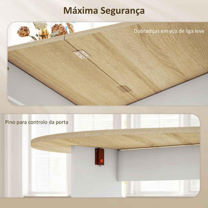 Mesa de Cozinha Dobrável Mesa de Jantar Dobrável Ovalada com Laterais Abatíveis Estilo Moderno 163x80x75 cm Madeira