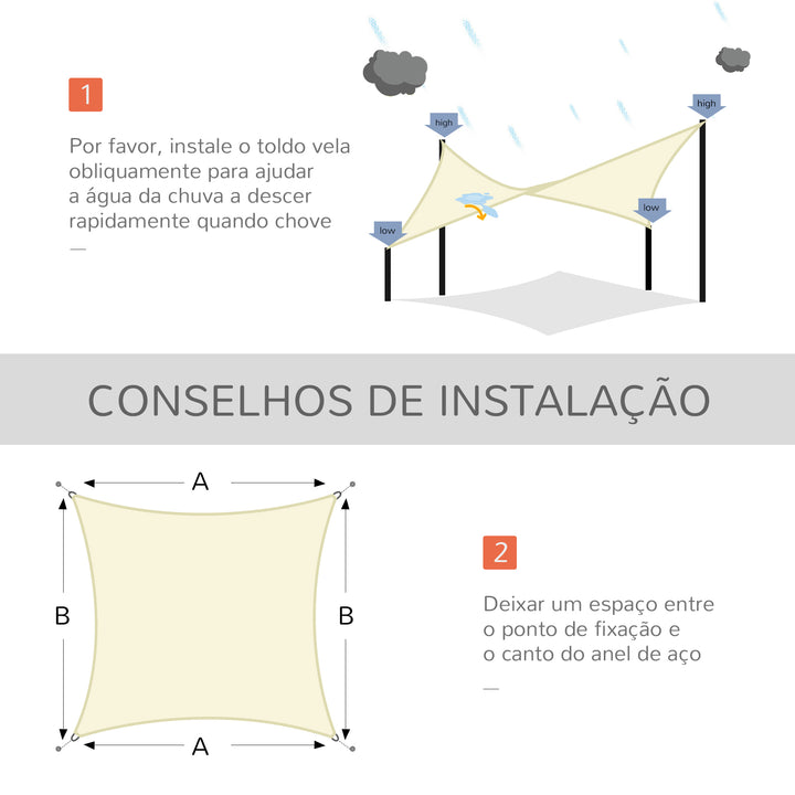 Toldo vela retangular3x4m para varanda Jardim camping Proteção UV resistente à água cor creme