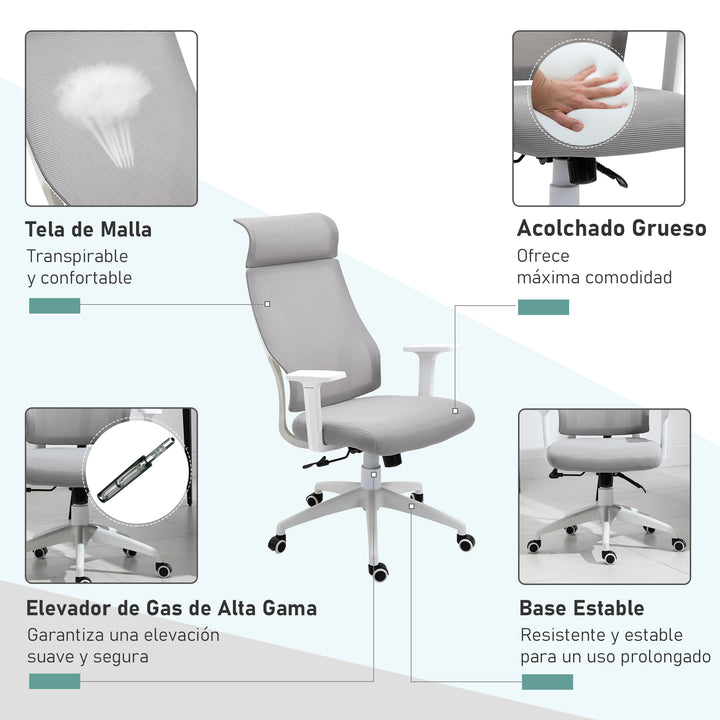 Cadeira ergonômica giratória altura ajustável e reclinável até 120º posição de bloqueio 64x61x120,9-128,9 cm Cinza
