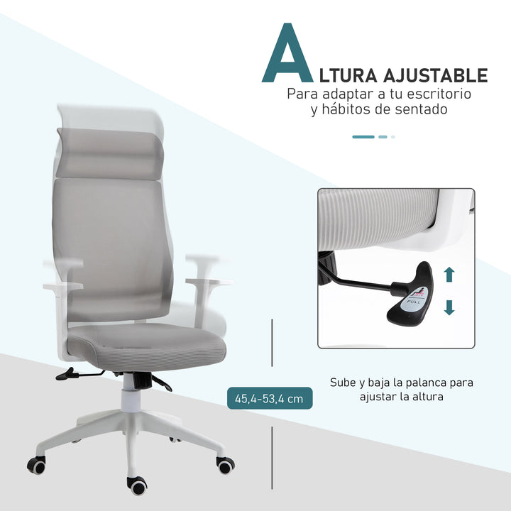 Cadeira ergonômica giratória altura ajustável e reclinável até 120º posição de bloqueio 64x61x120,9-128,9 cm Cinza