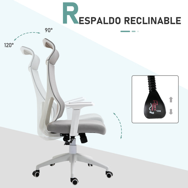 Cadeira ergonômica giratória altura ajustável e reclinável até 120º posição de bloqueio 64x61x120,9-128,9 cm Cinza