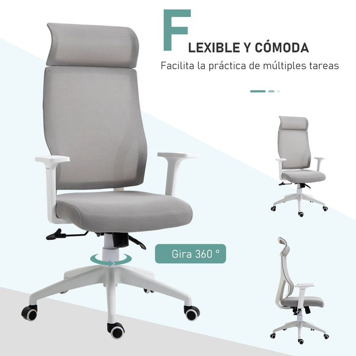 Cadeira ergonômica giratória altura ajustável e reclinável até 120º posição de bloqueio 64x61x120,9-128,9 cm Cinza