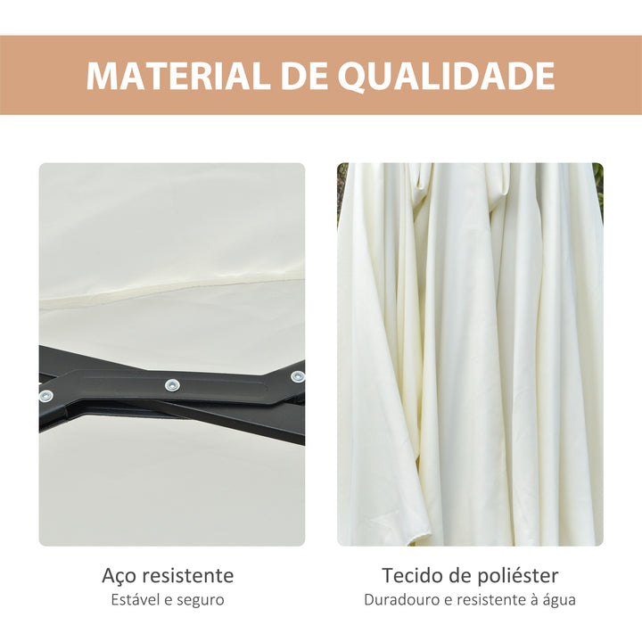 Chapéu de Sol Duplo com 48 Luzes LED 4,5x2,65 m Chapéu de Sol para Terraço Exterior com Manivela Manual Resistente à Água e Proteção Solar Para Jardim Terraço Pátio e Piscina Creme